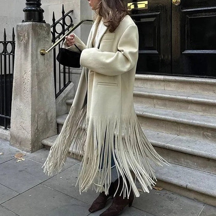 Manteau en Mélange de Laine avec Franges