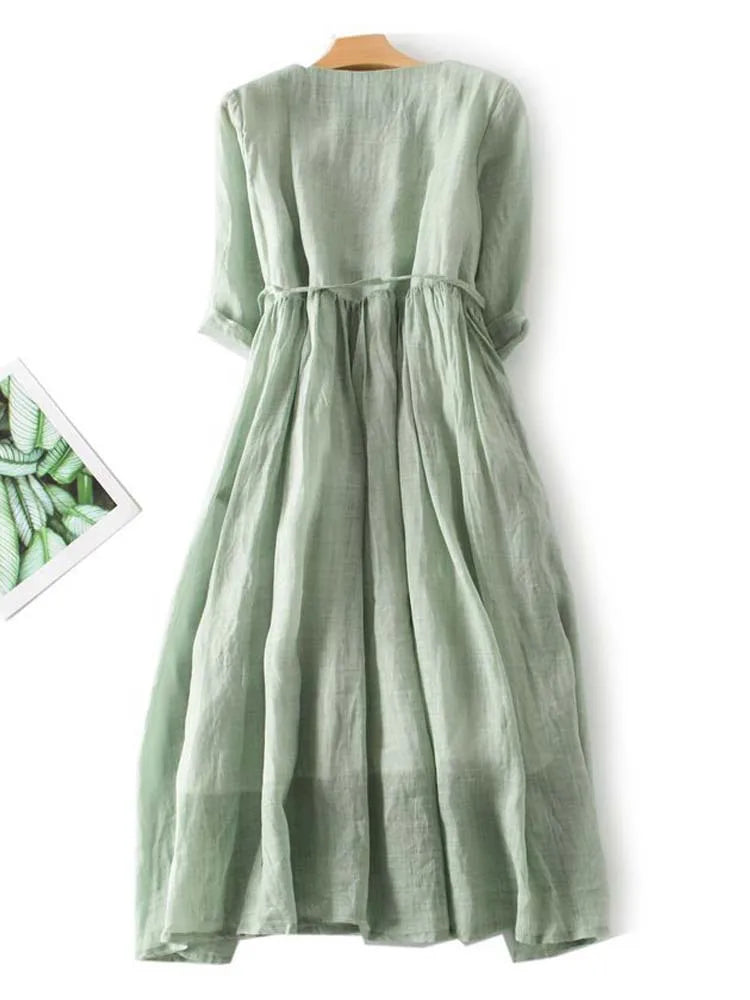 ARIAH | Robe Femme de Style Rétro avec Décolleté Rond et Liens à la Taille