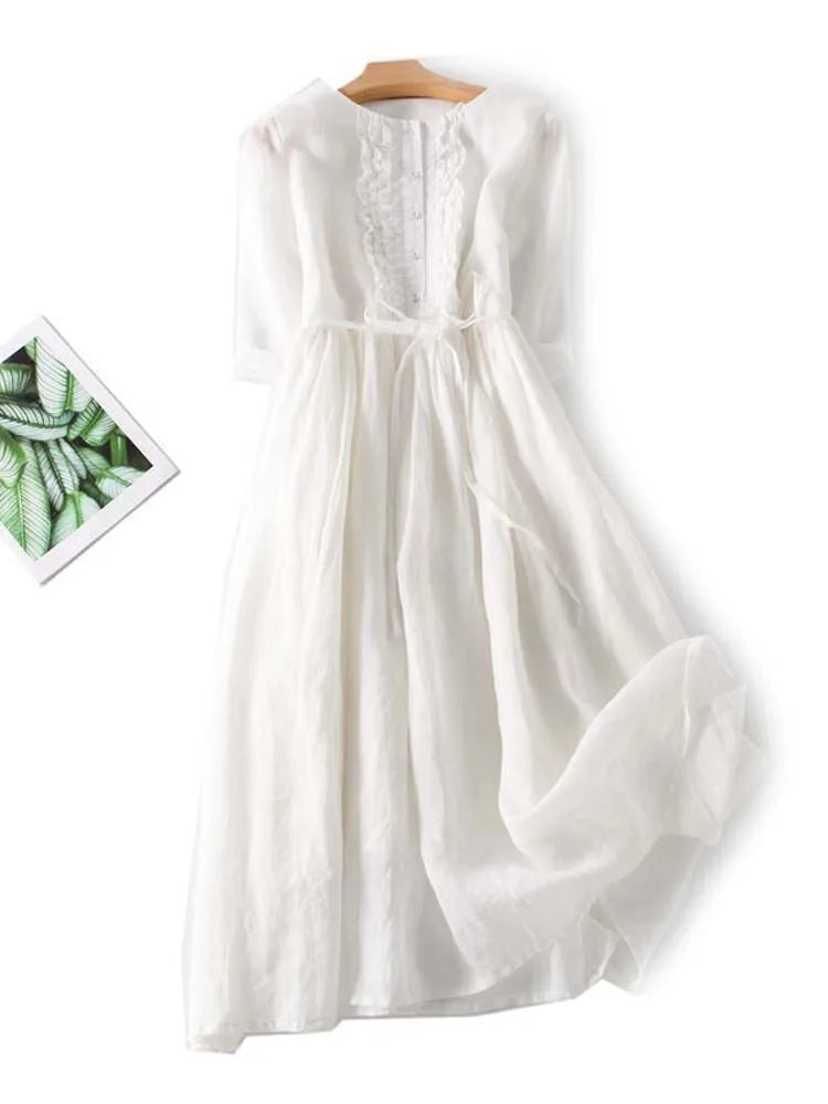 ARIAH | Robe Femme de Style Rétro avec Décolleté Rond et Liens à la Taille