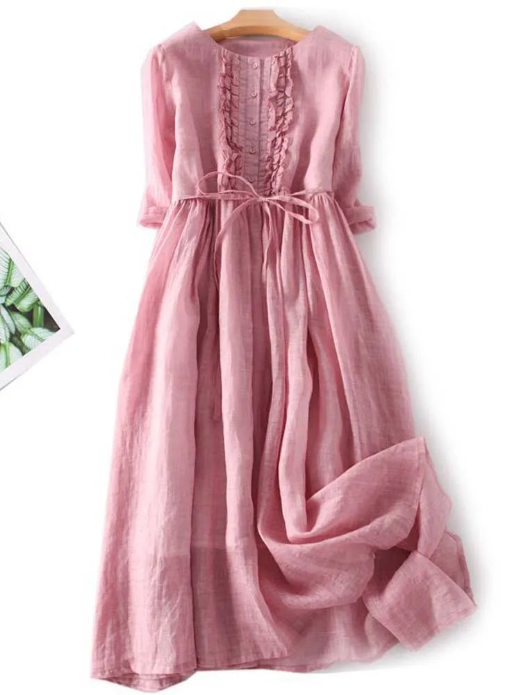 ARIAH | Robe Femme de Style Rétro avec Décolleté Rond et Liens à la Taille