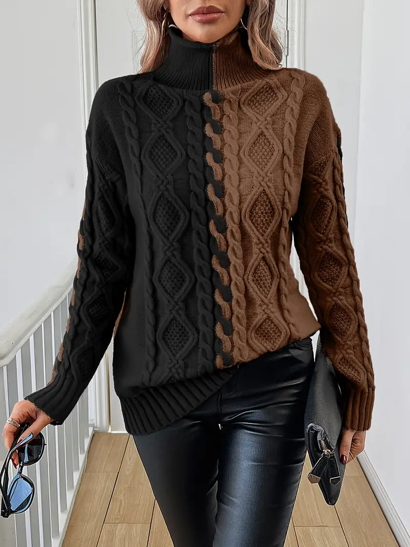 LEOVIA | Pull Élégant Rayé avec Col Haut