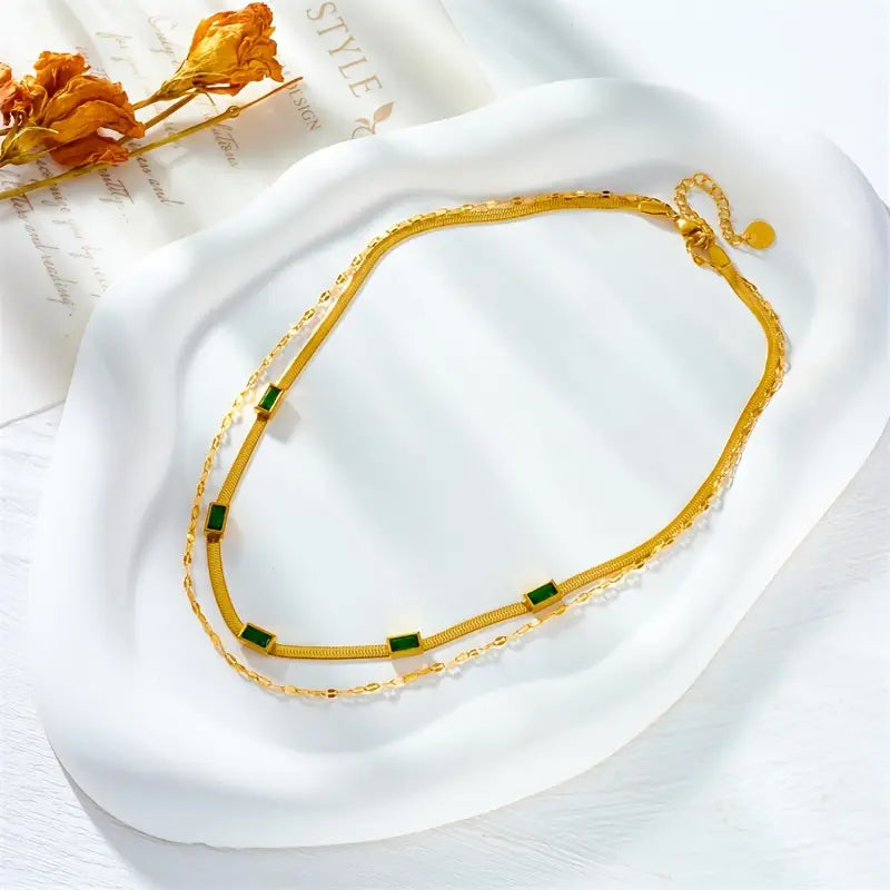 Collier Sorella Gem à Double Couche en Or Rétro