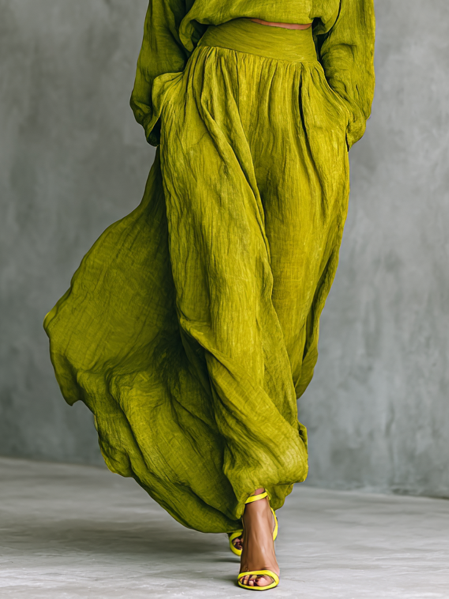 Ensemble pour femmes en vert en mélange de coton-lin