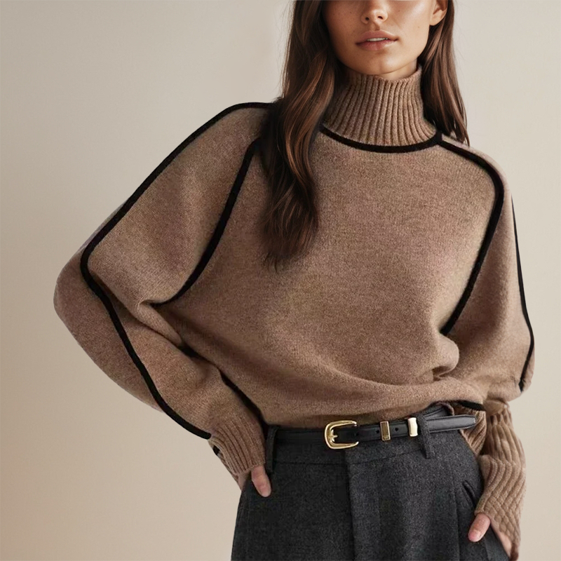 Pull à Col Roulé avec Détails Contrastants