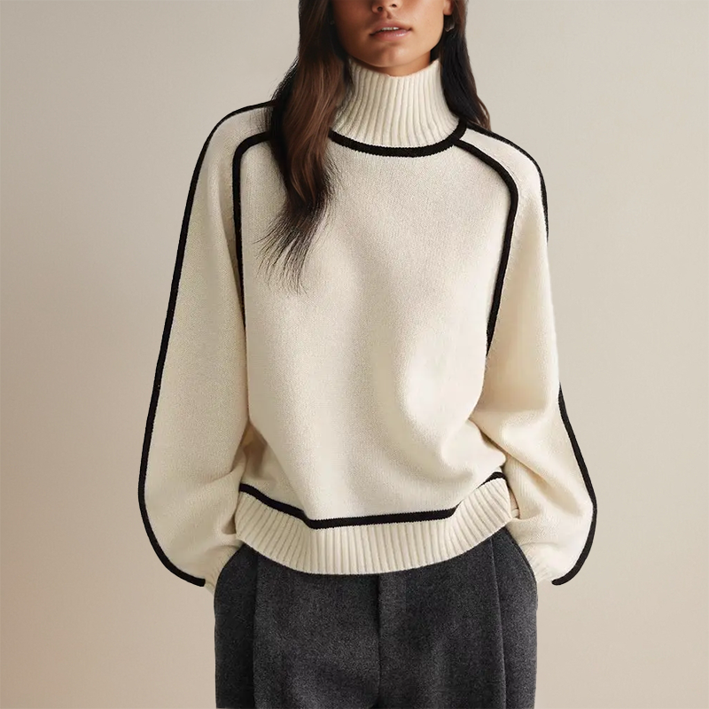 Pull à Col Roulé avec Détails Contrastants