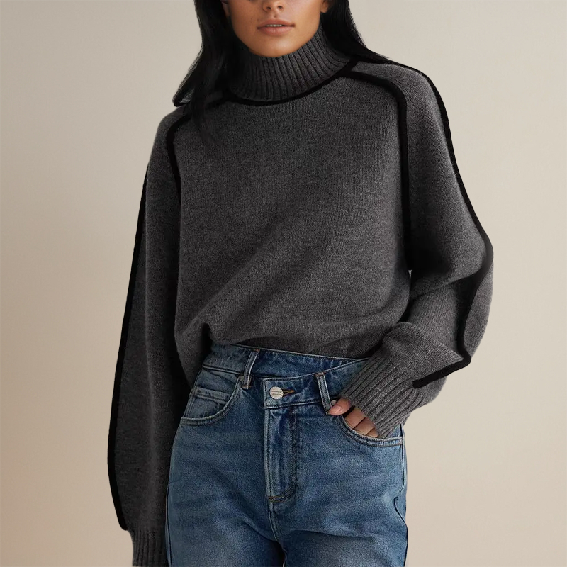 Pull à Col Roulé avec Détails Contrastants