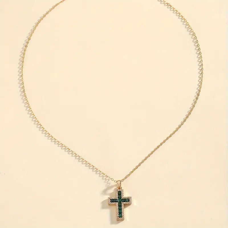 Pendentif Croix Émeraude Solene Collier en Or
