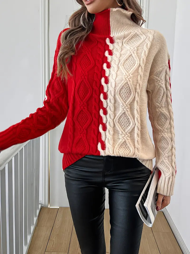 LEOVIA | Pull Élégant Rayé avec Col Haut