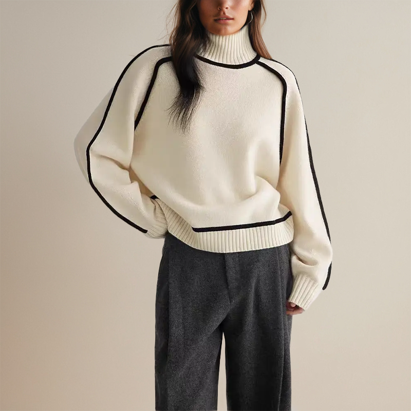 Pull à Col Roulé avec Détails Contrastants
