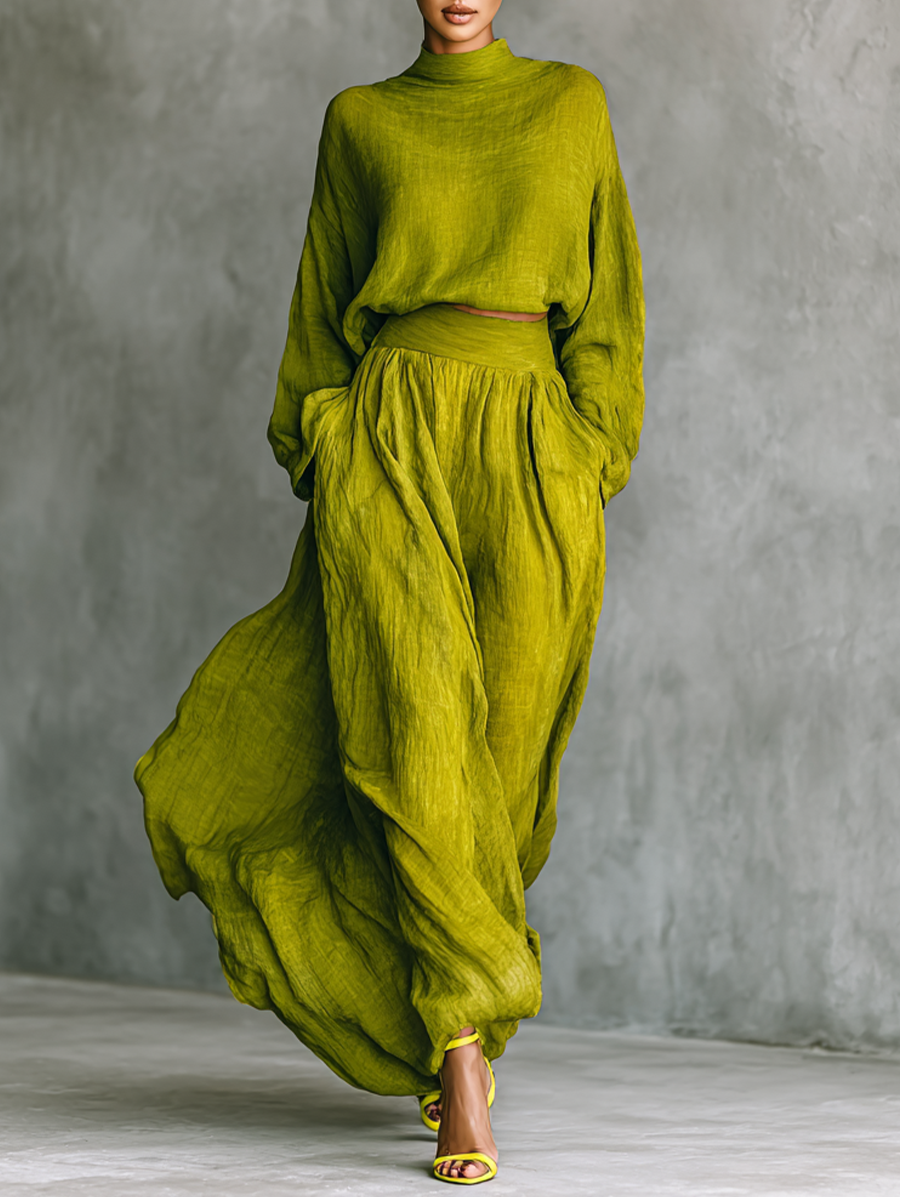 Ensemble pour femmes en vert en mélange de coton-lin