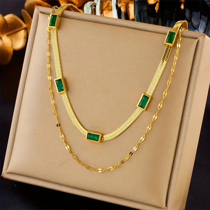 Collier Sorella Gem à Double Couche en Or Rétro