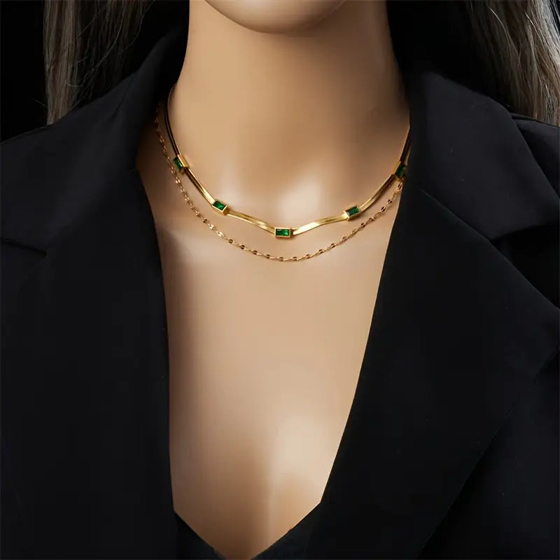Collier Sorella Gem à Double Couche en Or Rétro