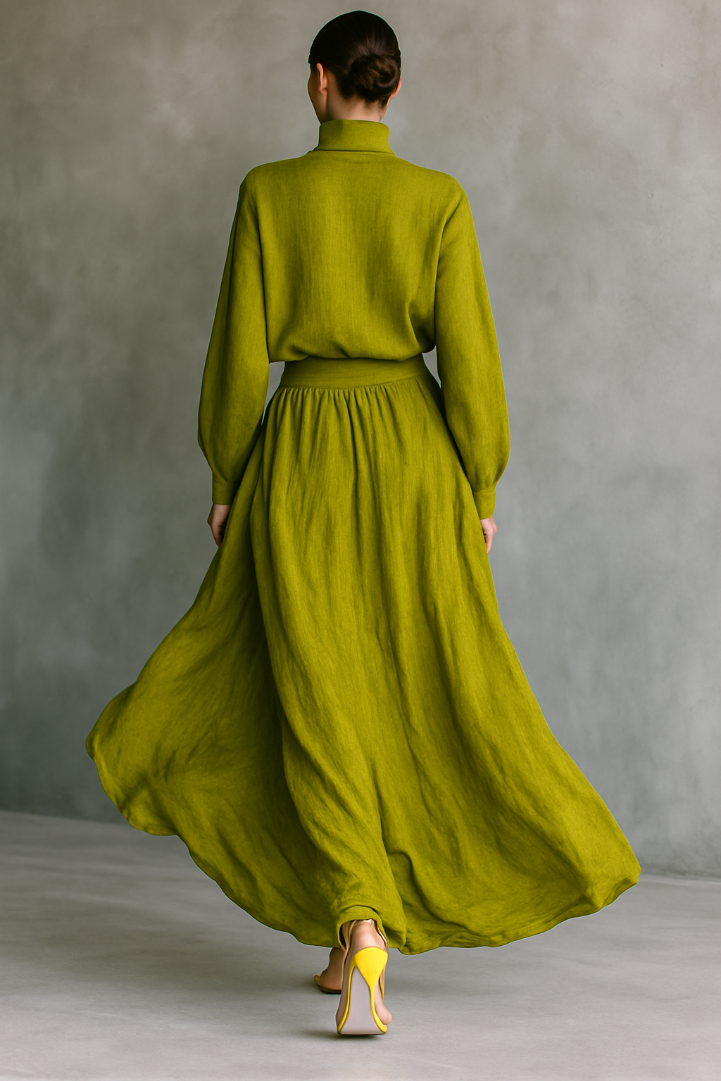 Ensemble pour femmes en vert en mélange de coton-lin