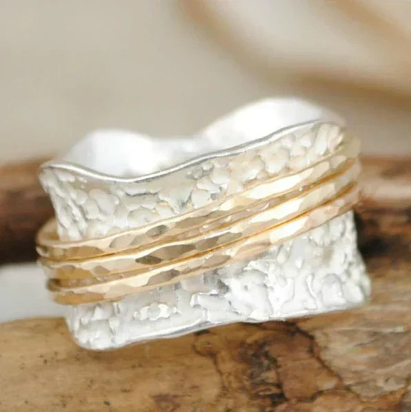 Bague Vintage Spinner en or et argent